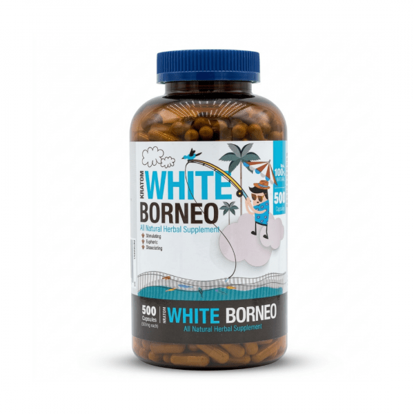 White Borneo Kratom 500mg Capsules - 500 Count Natural Herbal Supplement